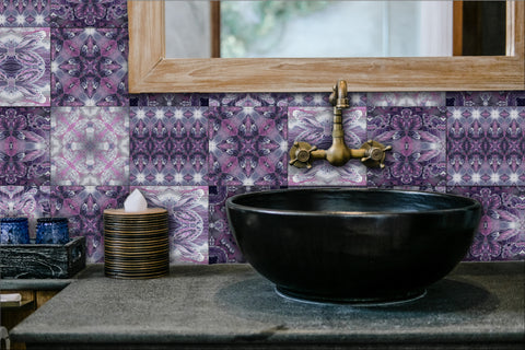 Gothic Mixed Set of 20 Ceramic Tiles - Purple Black Charcoal Kitchen Tiles