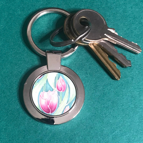 Pink Tulip Key Ring - Flower Lovers Gift for Her - Present Gardeners