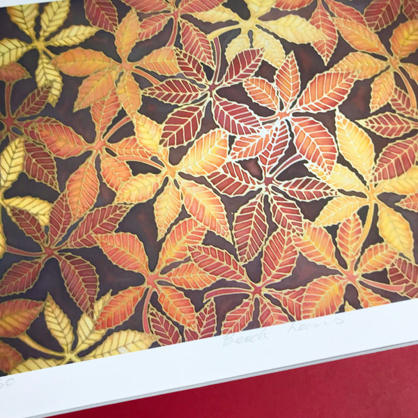 Autumnal Beech Leaves  Print -  Ref Yellow Leaves Art Print - Red Yellow Art  Print
