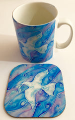Peace Dove Mug and Coaster - White and Blue Mug Set - Dove of Peace Mug Gift