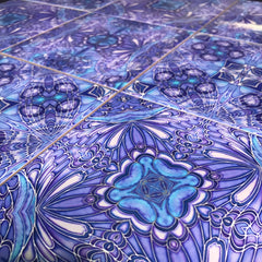 Contemporary Blueberry Butterfly Tiles Mixed Patterns - Blue Green Purple Tiles - Beautiful Tile - Bohemian Tiles