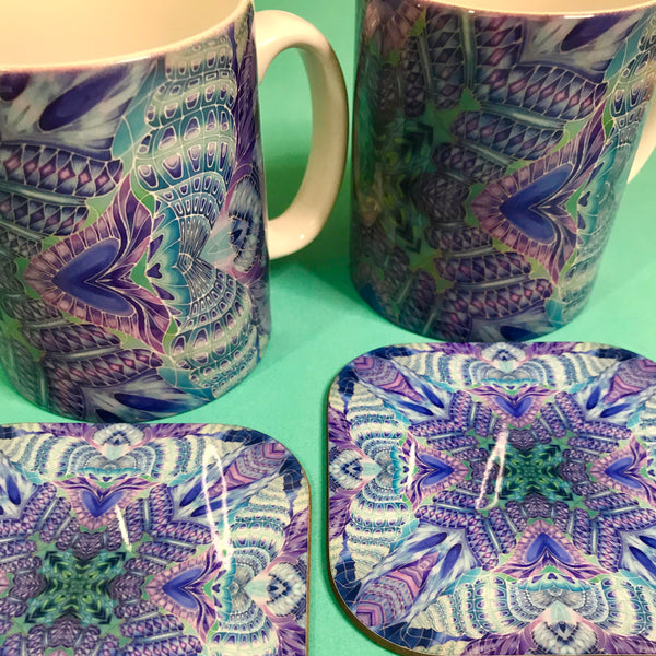 Spiral Shells Kaleidoscope Mug and Coaster Box  Set or  Mug only - Colourful Mug Set - Spiral Shells Mug Gift