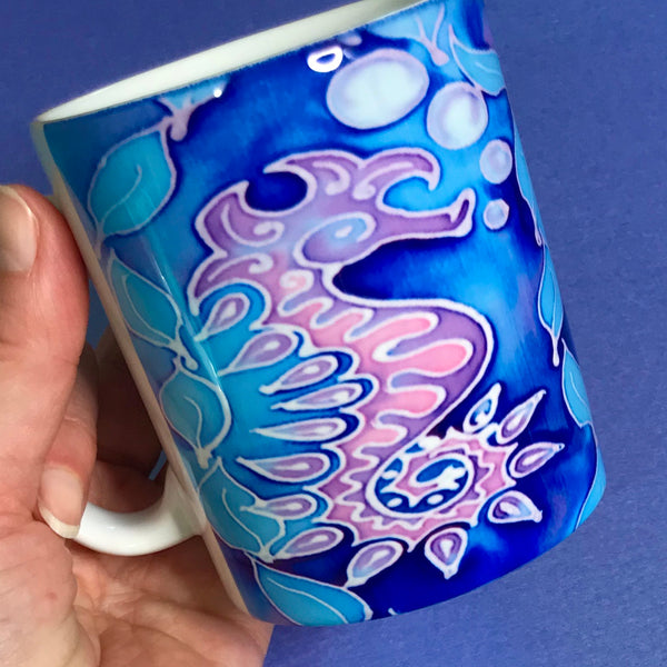 Blue Seahorse Mug Set - Sealife Mug Gift - Pink Purple and Blue Seahorse