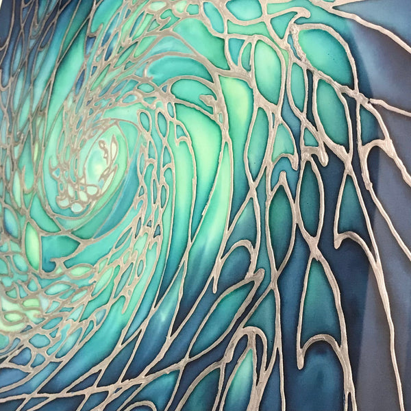 SOLD Sea Green Blue Aqua Mesmerising Shoal Silk Painting - hand painted silk Sparkling  Shoal