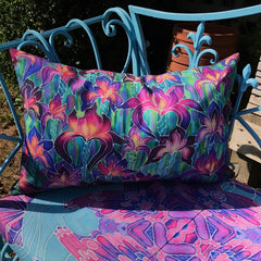 Purple Irises Showerproof Cushion - Showerproof Canvas Garden Textiles - pink and mint green colours