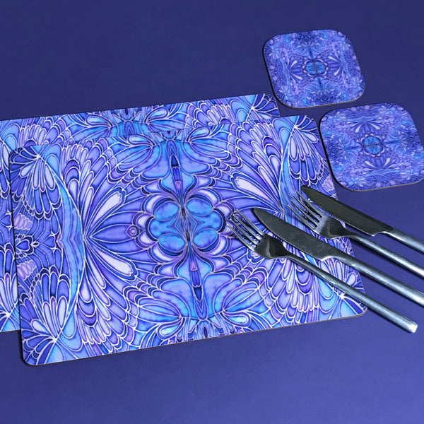 Soft Blue Lilac Butterfly Placemats and Coasters - Table Mats & Coasters, Blue Glass Chopping Boards