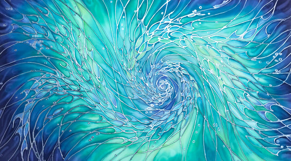 SOLD Intertwined Ocean  Shoals Painting - hand painted silk swirling fish - Sea life Original Art