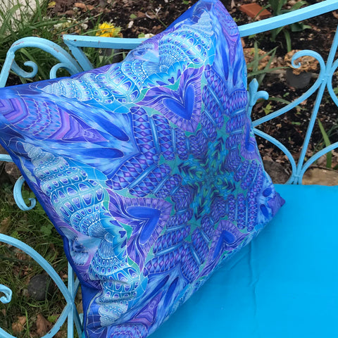 Blue Green Purple Spiral Shells Showerproof Cushion - Showerproof Garden Cushions - Blue green turquoise Cushion