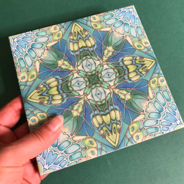 Contemporary Mint Green Butterfly Star Tiles - Beautiful Green Turquoise Tiles - Bohemian Ceramic printed  Tiles
