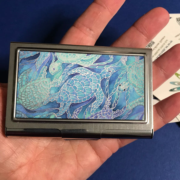 Blue Aqua Turtles business card holder for Sealife lovers.
