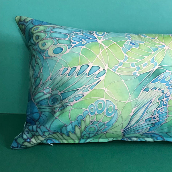 Mint Green Butterflies Art Cushion - sofa, settee, bedroom pillow - Contemporary Butterflies Accent Cushion