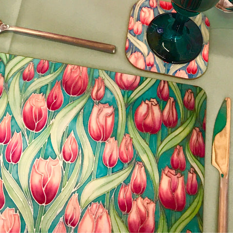 Tulips Tulips glass chopping boards - Placemats & Coasters - Pink Green Table Mats - Durable Hardwearing Tableware