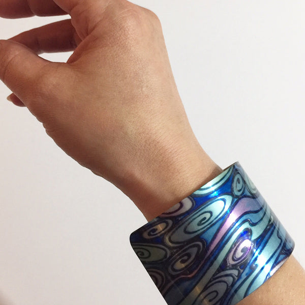 Blue Elephant Cuff Bracelet - Comtemporary Elephant Jewellery - easy wear light aluminium.