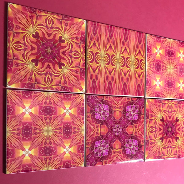 Orchid Kaleidoscope Mixed Tiles Set - Pink Orange Gold Tiles - Beautiful Tile - Bohemian Tiles