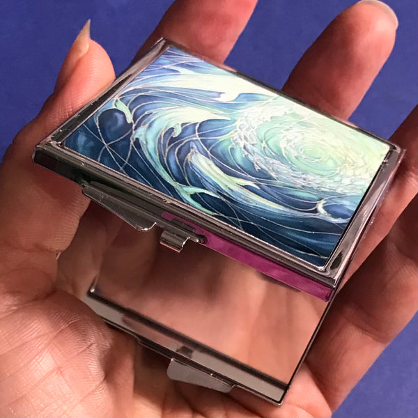 Blue Aqua Dolphins Pocket Mirror - Pretty Handbag Mirror - Gift for Her