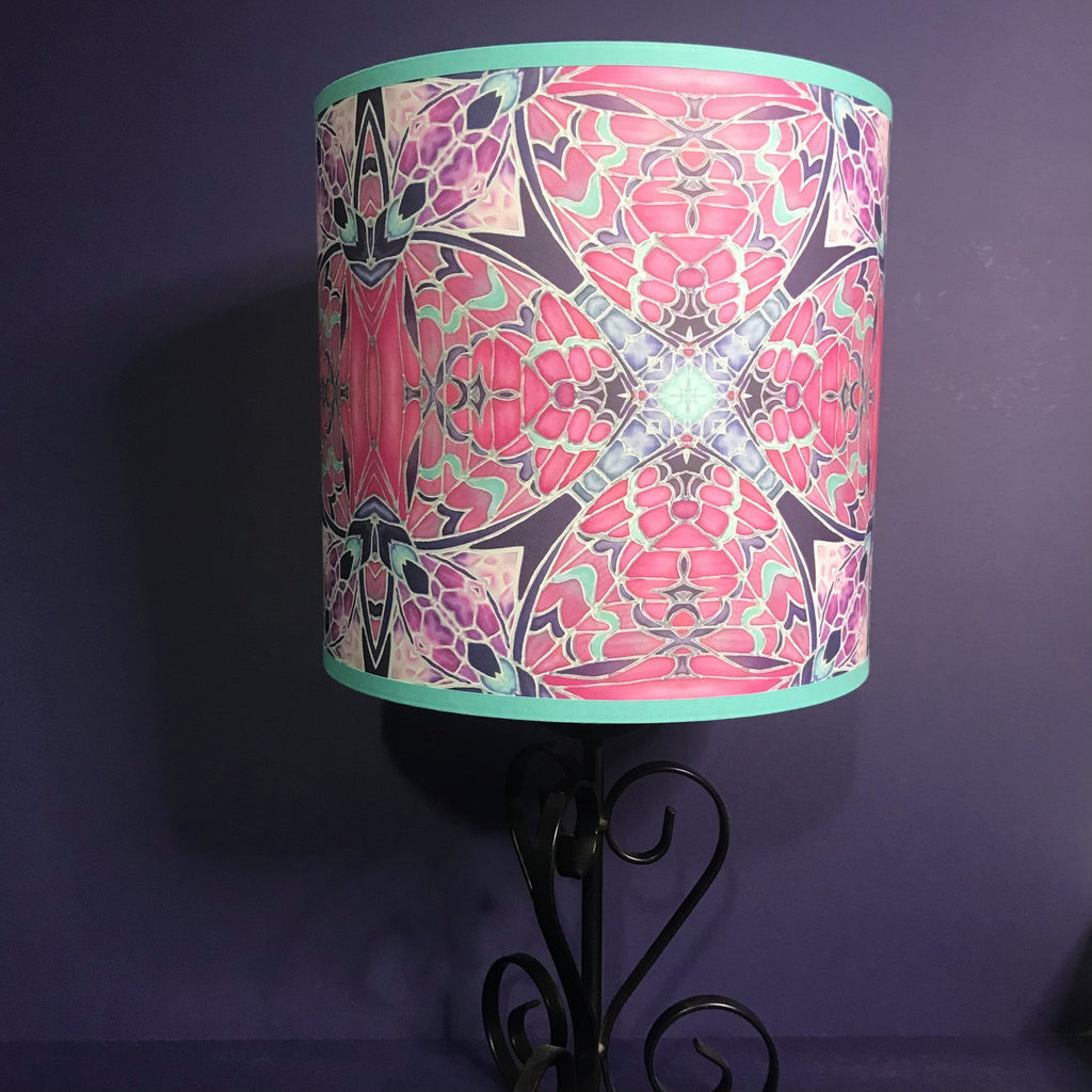 Nouveau Butterfly Echoes Pink Mint Contemporary Lamp Shade for table lamp - Mediterranean Blue Drum Shade - Atmospheric lighting