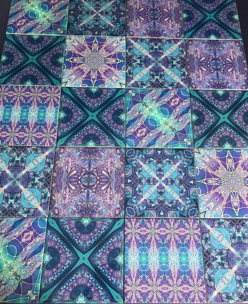 Blue Purple Turquoise Mixed Set of 20 Ceramic Tiles - Bohemian Bold Mediterranean Coloured Kitchen Tiles