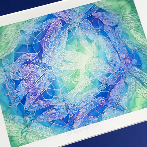 Blue Green Dragonfly Art Print - Intricate Lace Wing Print - Bathroom Art