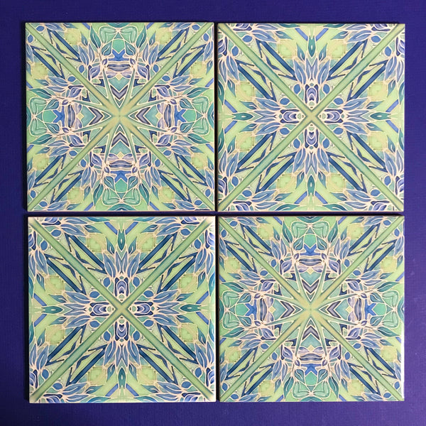 Contemporary Tiles Mix of 2 designs in Blue Leaf Green Teal Tiles - Beautiful Tile