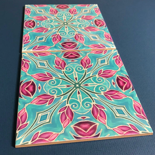 Pink Magnolias Arts and Crafts look Bathroom Tiles or Kitchen Tiles