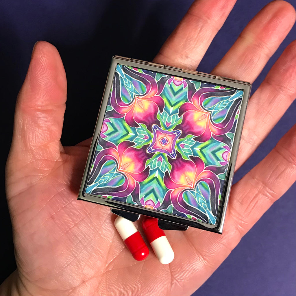 Purple Iris Large Pill Box - Stud Earing Jewellery Box