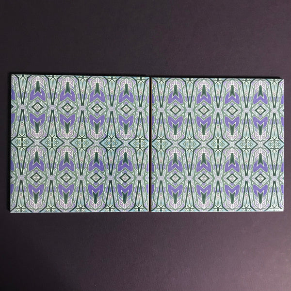 Deco Style Charcoal and Lilac Bathroom or Kitchen Tiles -  Ceramic Hand Printed Tiles