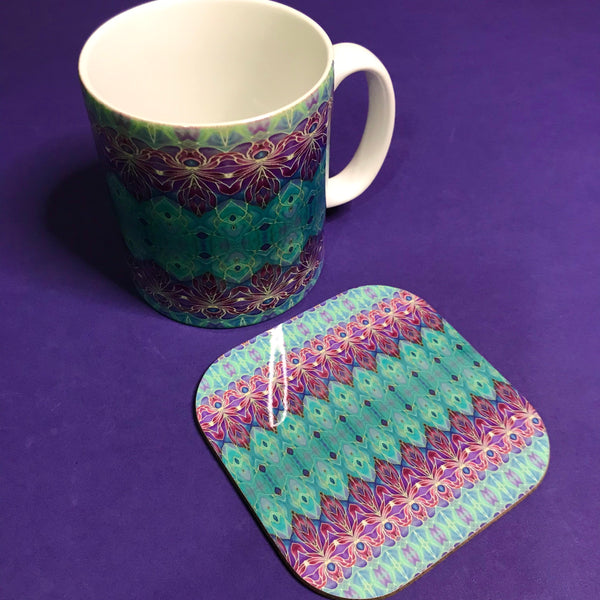 Persian Orchid Mug and Coaster Box Set or Mug only - Turquoise Purple Mug Set - Persian Orchid Mug Gift