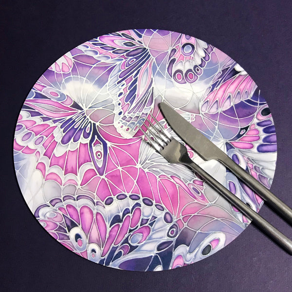 Purple Grey Placemats & Coasters - High Quality Table Mats - Purple Butterfly Tableware