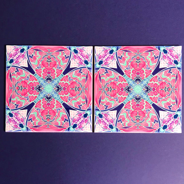 Nouveau Pink Kaleidoscope Butterfly Bathroom Tile - Bohemian Kitchen Tiles - Butterfly Kaleidoscope Repeat Decorative Tiles