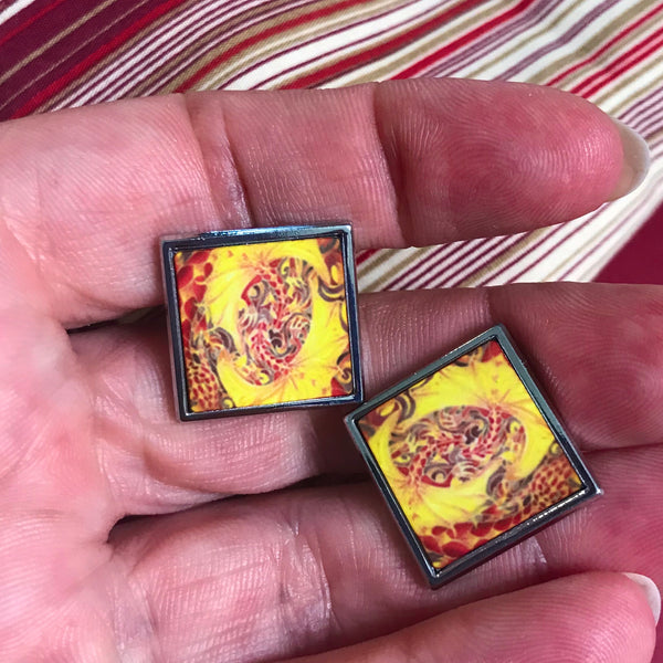 Fiery Intertwined Dragons Cuff Links - Gift for Him