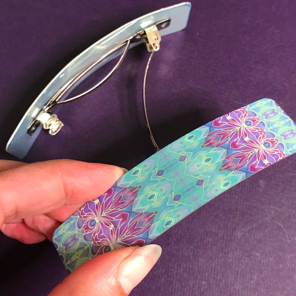 Persian Style Purple Turquoise Hair Clip - Orchid Patterned Hair Barrette