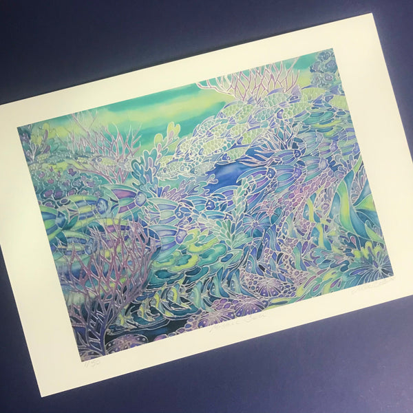 Coral Reef Print - Ultramarine Purple Aqua Green Fish in Coral Reef Print - Bathroom Art