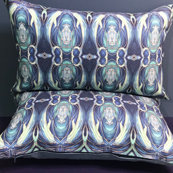 Teal Blue Aqua Dolphin Frieze Cushion - Ultramarine Turquoise Chenille Fabric - Intricate pattern pillow