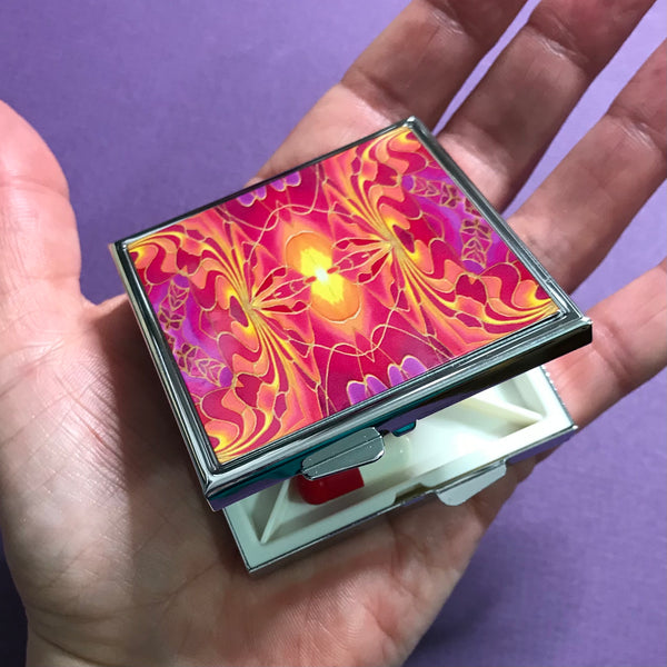 Pink Orange Orchid Large Pill Box - Stud Earing Jewellery Box