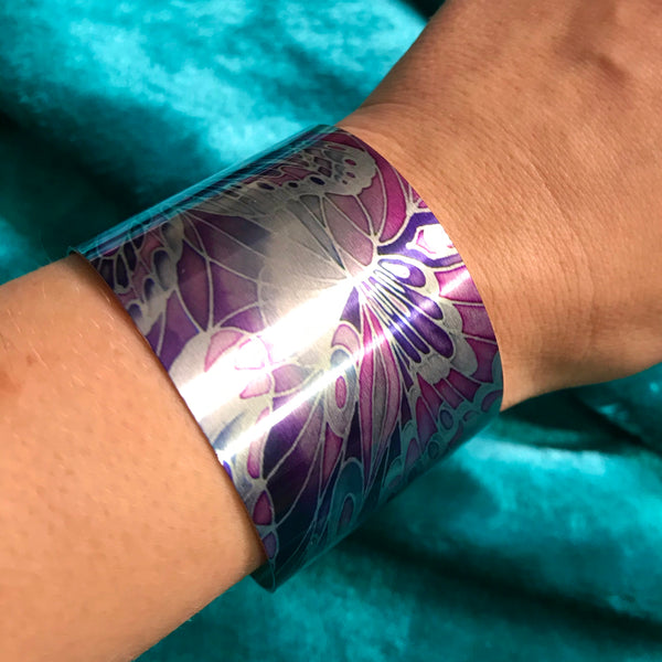 Pretty Purple Butterfly Statement Cuff Bracelet - easy wear lightweight aluminium.