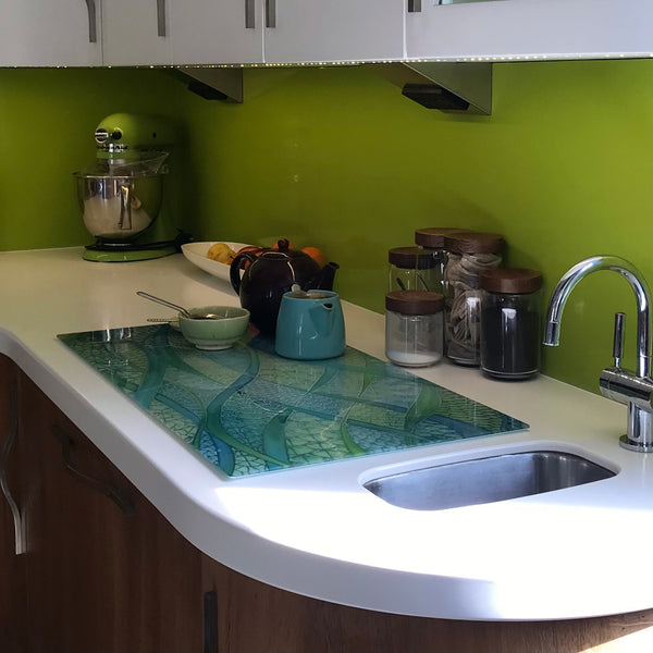 Stunning Extra Large Green Glass Counter Saver - Lime Mint Aqua Worktop Protector