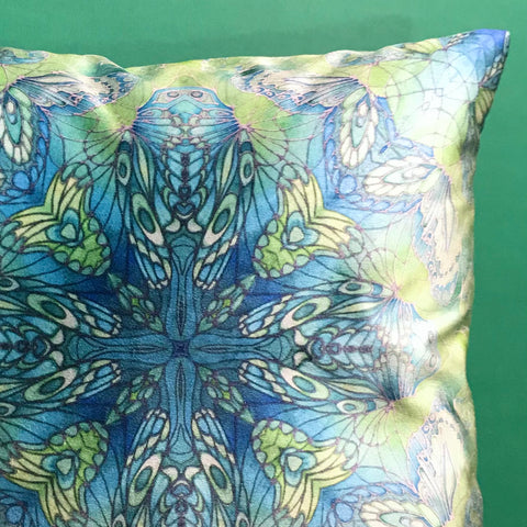 Mint Green Velvet Butterflies Cushion - Luxury Velvet Fabric - Deep Plum Butterflies pillow