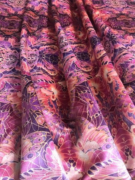 Pink Plum Purple Peach Butterfly Designer Luxury Velvet fabric for curtains, upholstery and soft furnishings