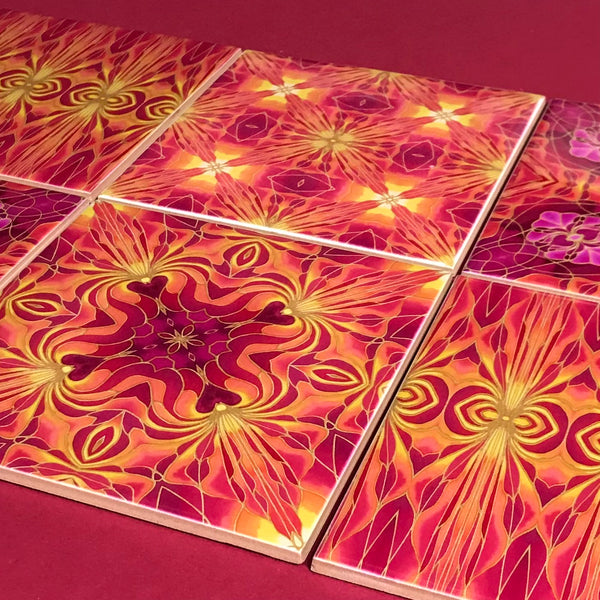 Orchid Kaleidoscope Mixed Tiles Set - Pink Orange Gold Tiles - Beautiful Tile - Bohemian Tiles
