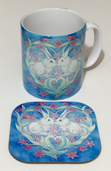 Cute Bunny Mug - Mug and Coaster Box Set - White Bunny Mug - Rabbit Fun Mug Gift