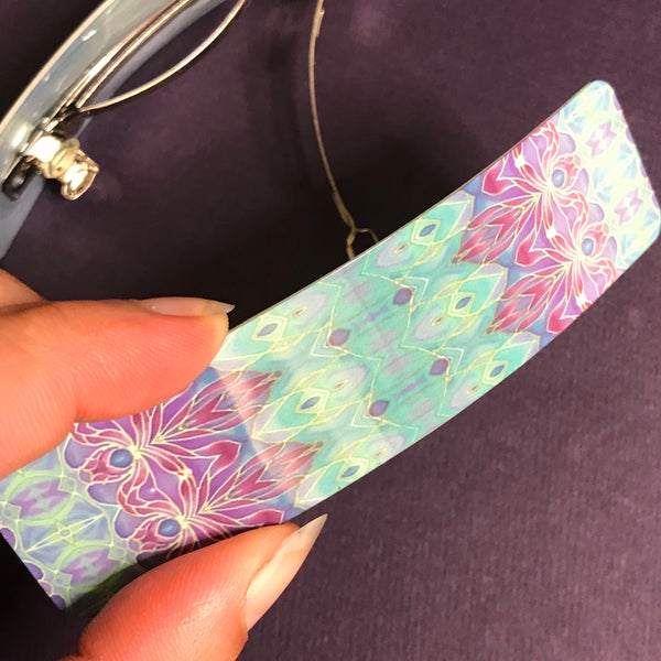 Persian Style Purple Turquoise Hair Clip - Orchid Patterned Hair Barrette
