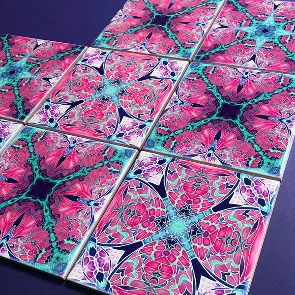 Pink Contemporary Mixed Tiles Set - Pink Mint Tiles - Beautiful Tile - Bohemian Tiles