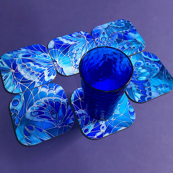 Deep Blue Butterflies Placemats - Blue Table Mats & Coasters, Blue glass chopping boards