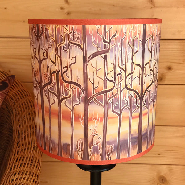 Deco Trees Contemporary Lamp Shade - Stag in Trees Effect Drum Shade - Atmospheric lighting