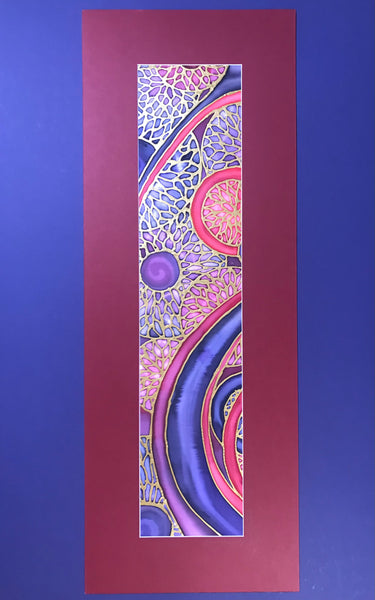 Jewel Abstract Circles Original Silk Painting - Bold Red Blue Gold Hand-Painted Silk Art