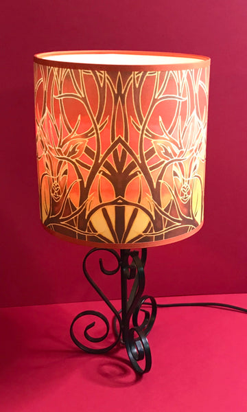 Red Stag Lampshade - Stag Sunset Drum Shade - Atmospheric Lamp Shade