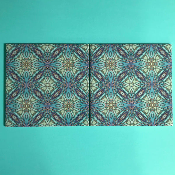 Bohemian 6x6” Mint Aqua Green Turquoise Mosaic Star Tiles - Beautiful Green Turquoise Tiles - Bohemian Ceramic printed  Tiles