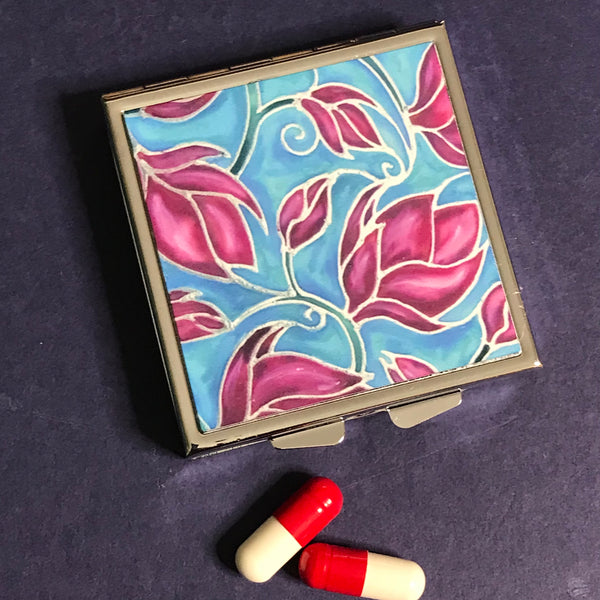 Pink Magnolias Large Pill Box - Stud Earing Jewellery Box