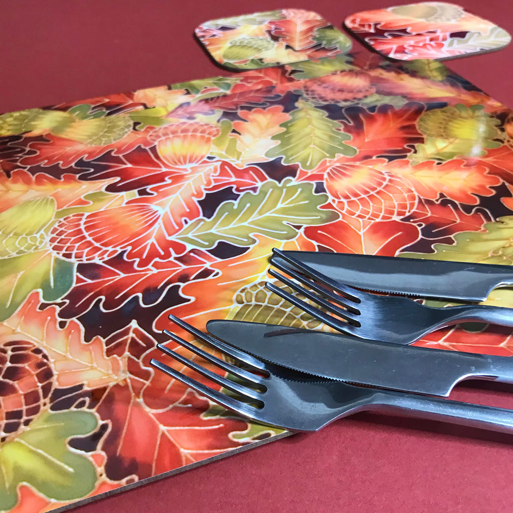 Oak Leaves & Acorns Placemats - green rust Table Mats & coasters - Oak  glass chopping boards