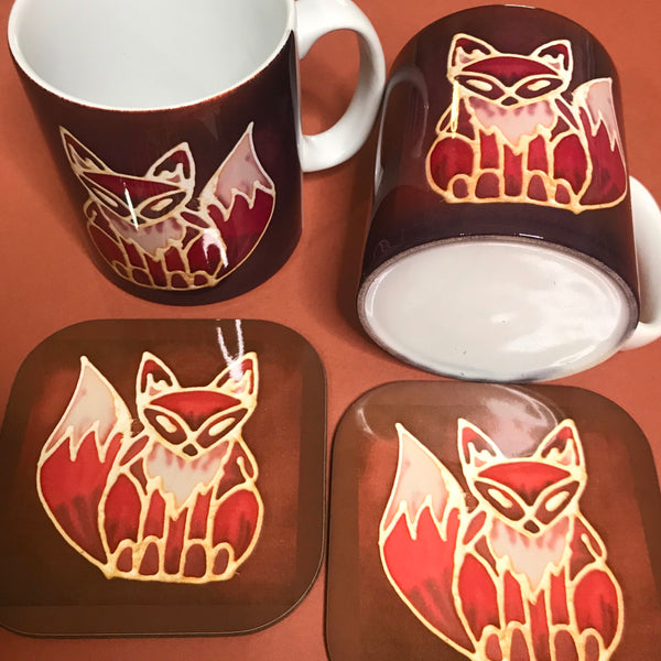 Cute Fox Mug & Coaster - Fox Mug Box Set - Red Chocolate Fox Mug - Fox Lovers Mug Gift